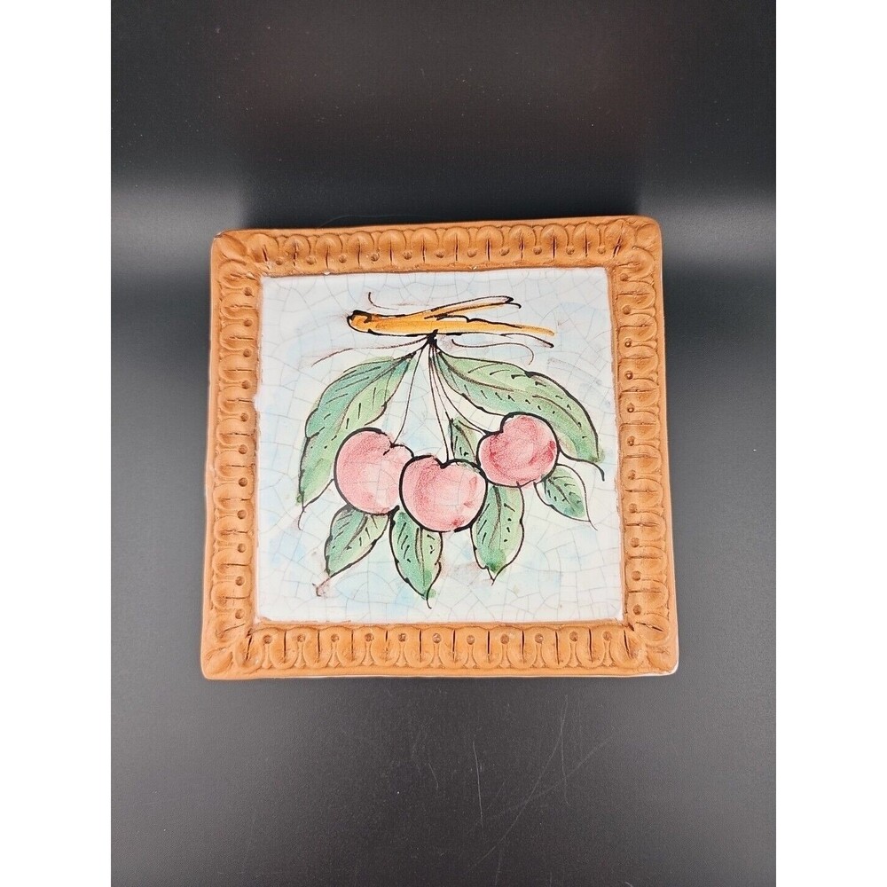 Horchow Italian Glazed Terracotta 6.5" Radish Fruits Wall Art Tiles Italy